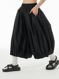 Black Bubble Hem Wide Leg Pants with Elastic Waist 1332
