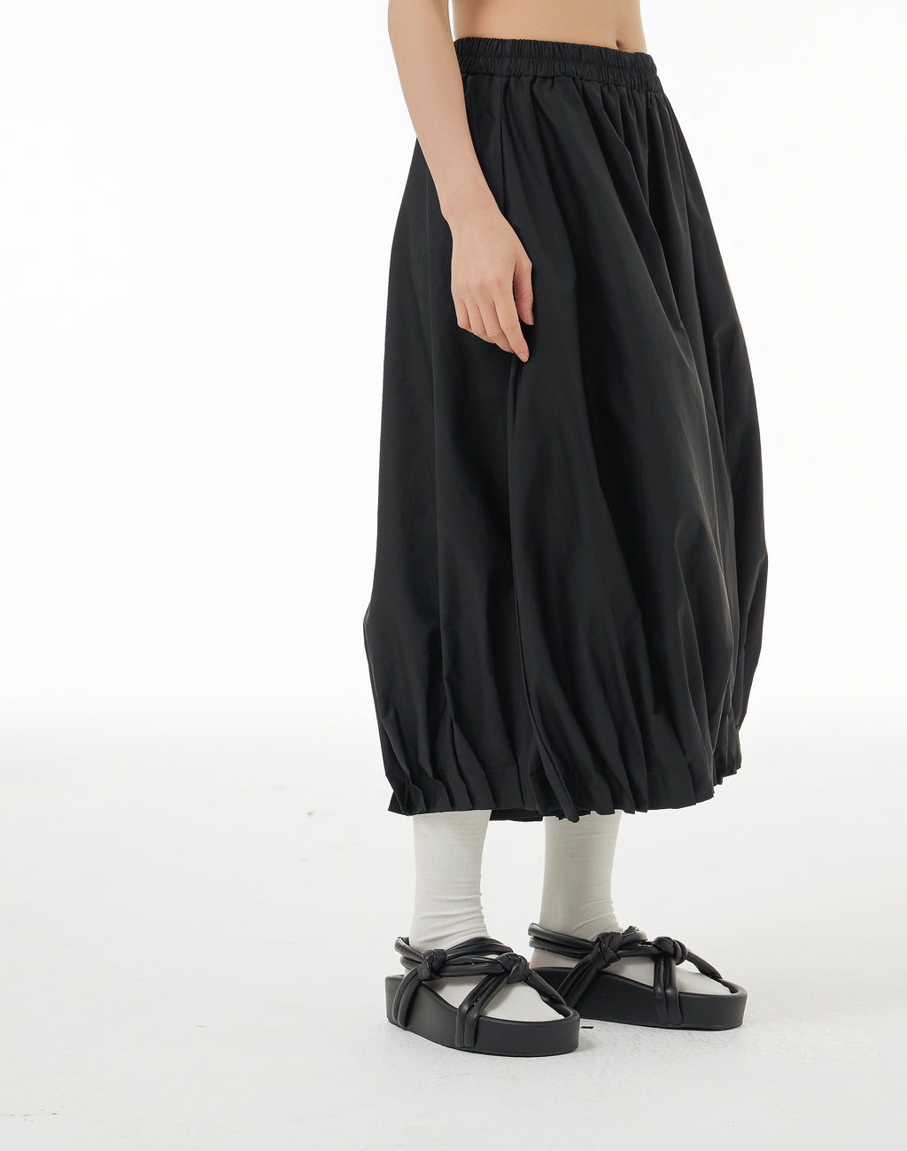 Black Balloon Midi Skirt with Pockets 1332