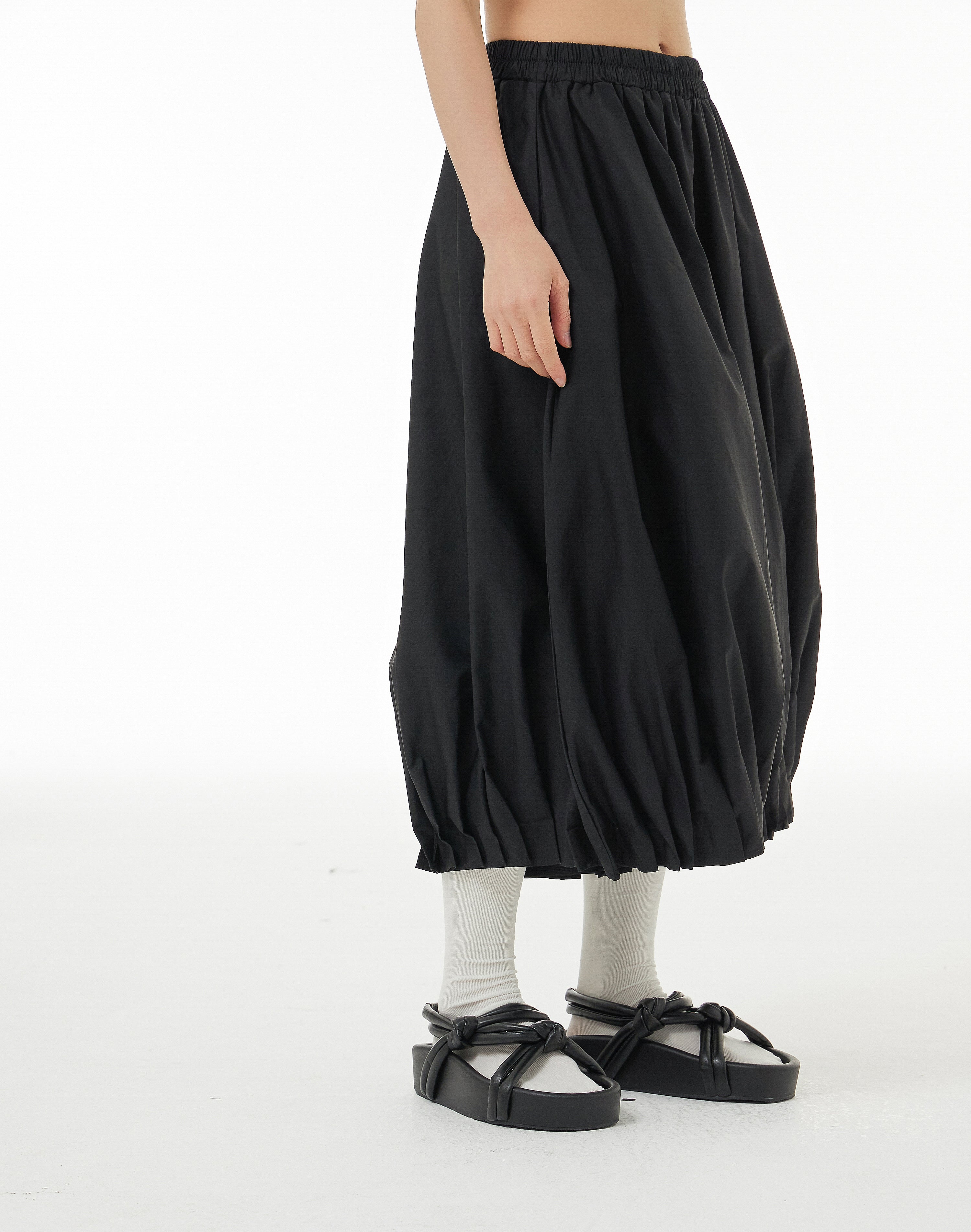 Black Balloon Midi Skirt with Pockets 1332