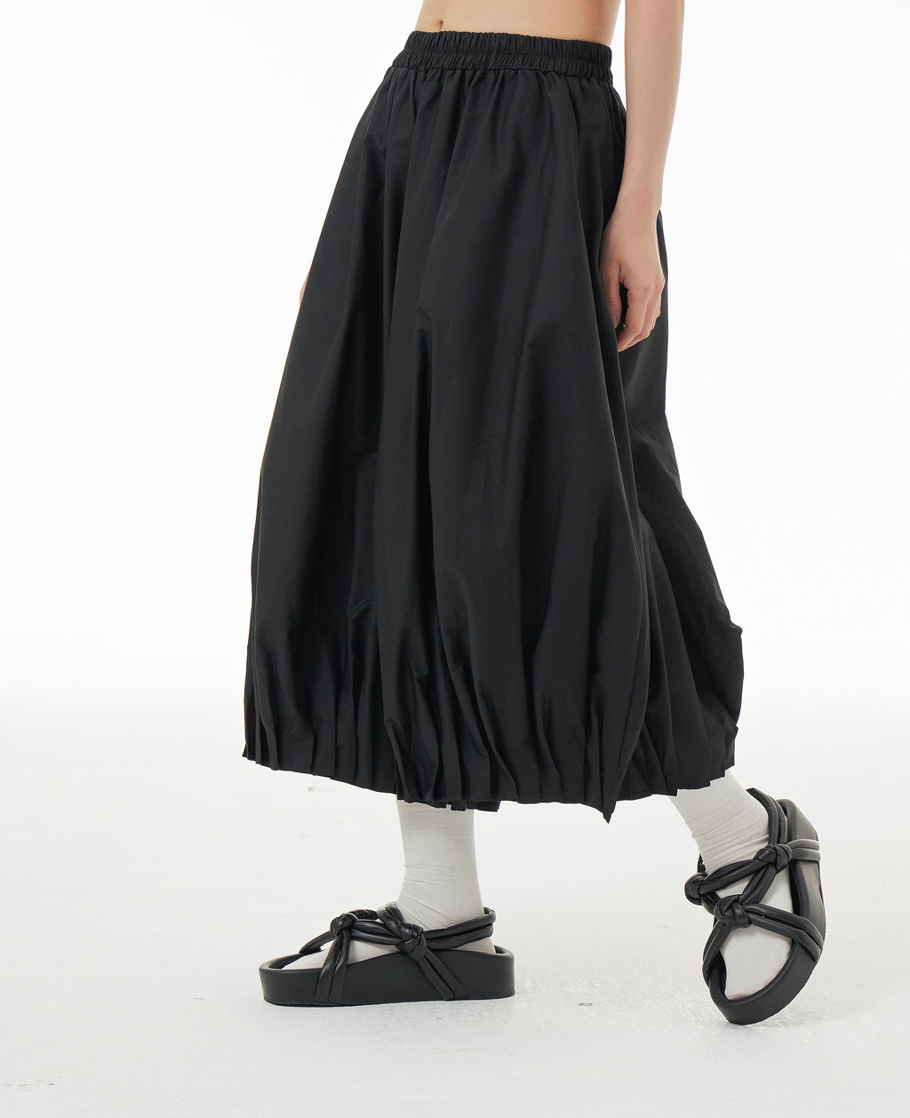 Black Balloon Midi Skirt with Pockets 1332