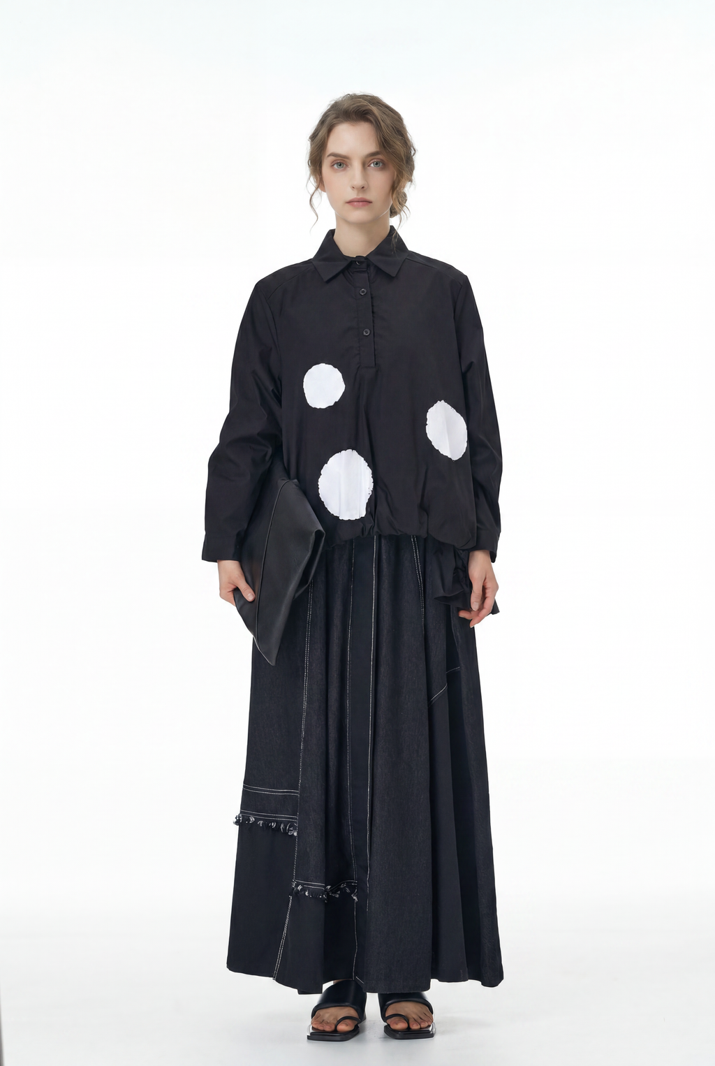 Black Balloon Midi Skirt with Pockets 1332
