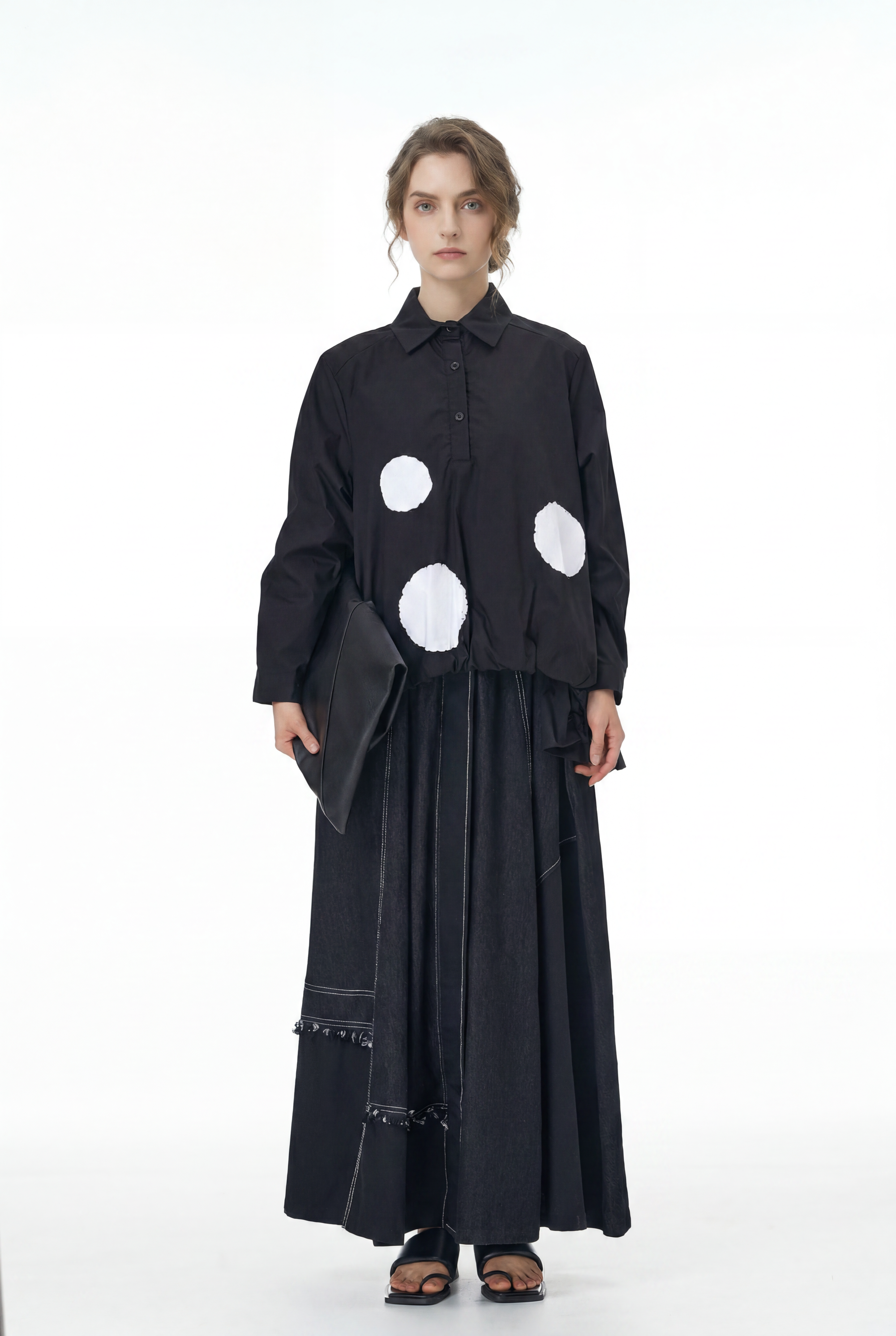 Black Balloon Midi Skirt with Pockets 1332
