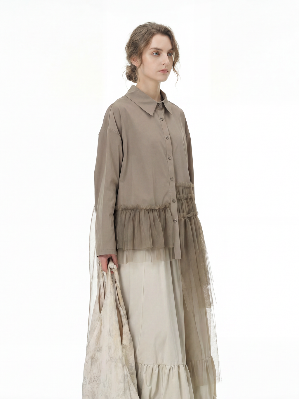 Tulle Spliced Oversized Shirt 69051