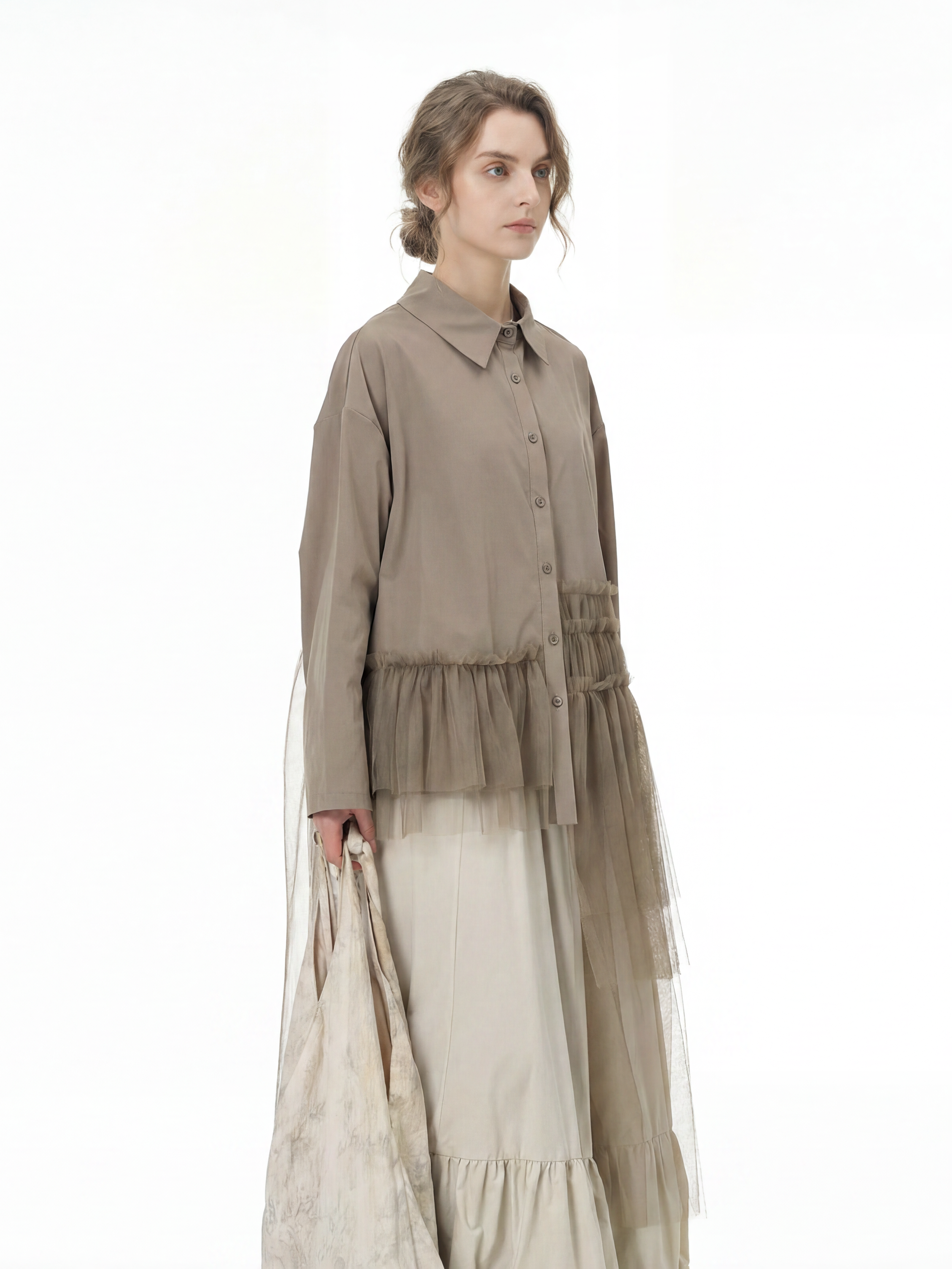 Tulle Spliced Oversized Shirt 69051