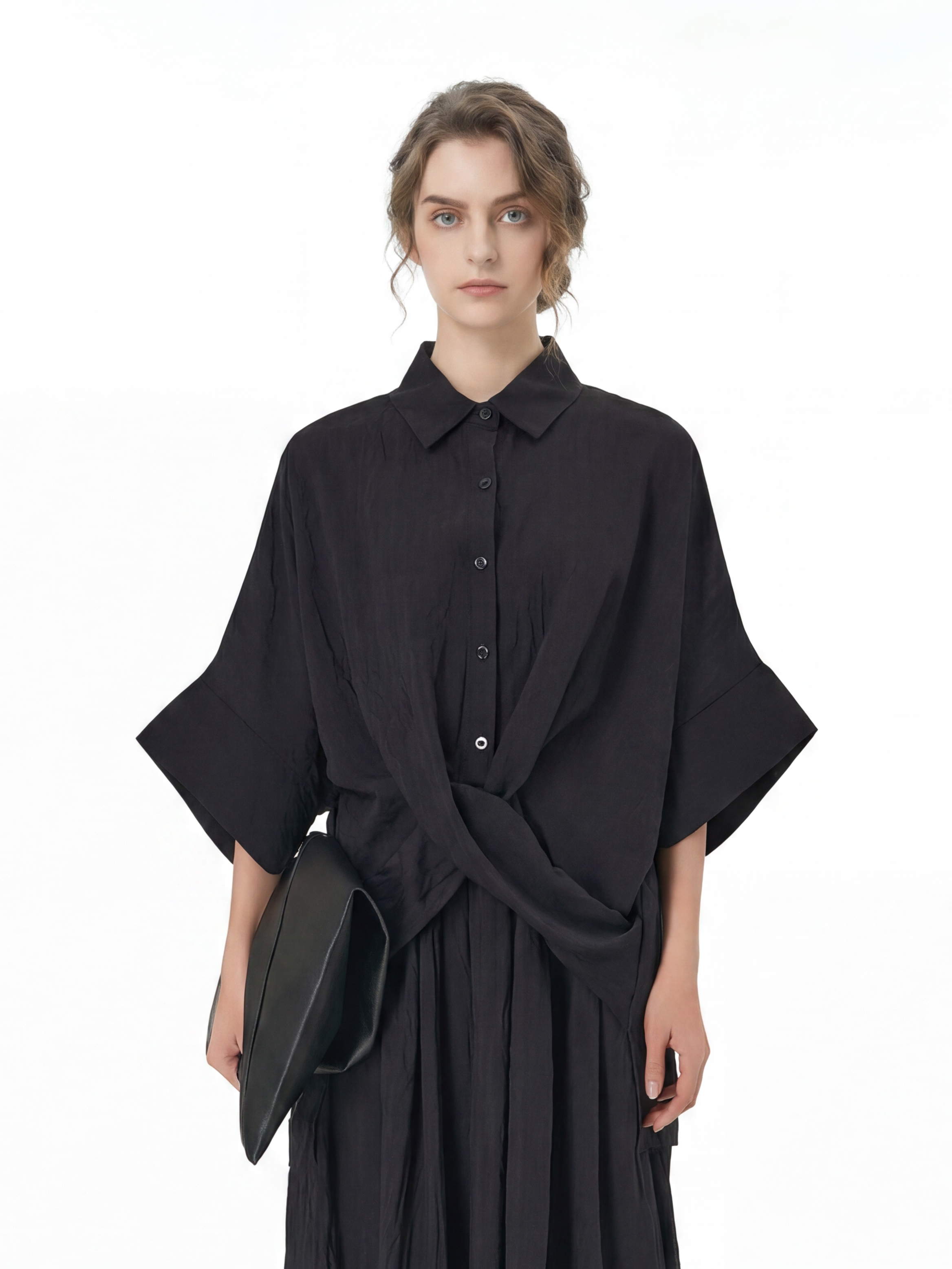 Oversized Textured Short Sleeve Shirt 5803