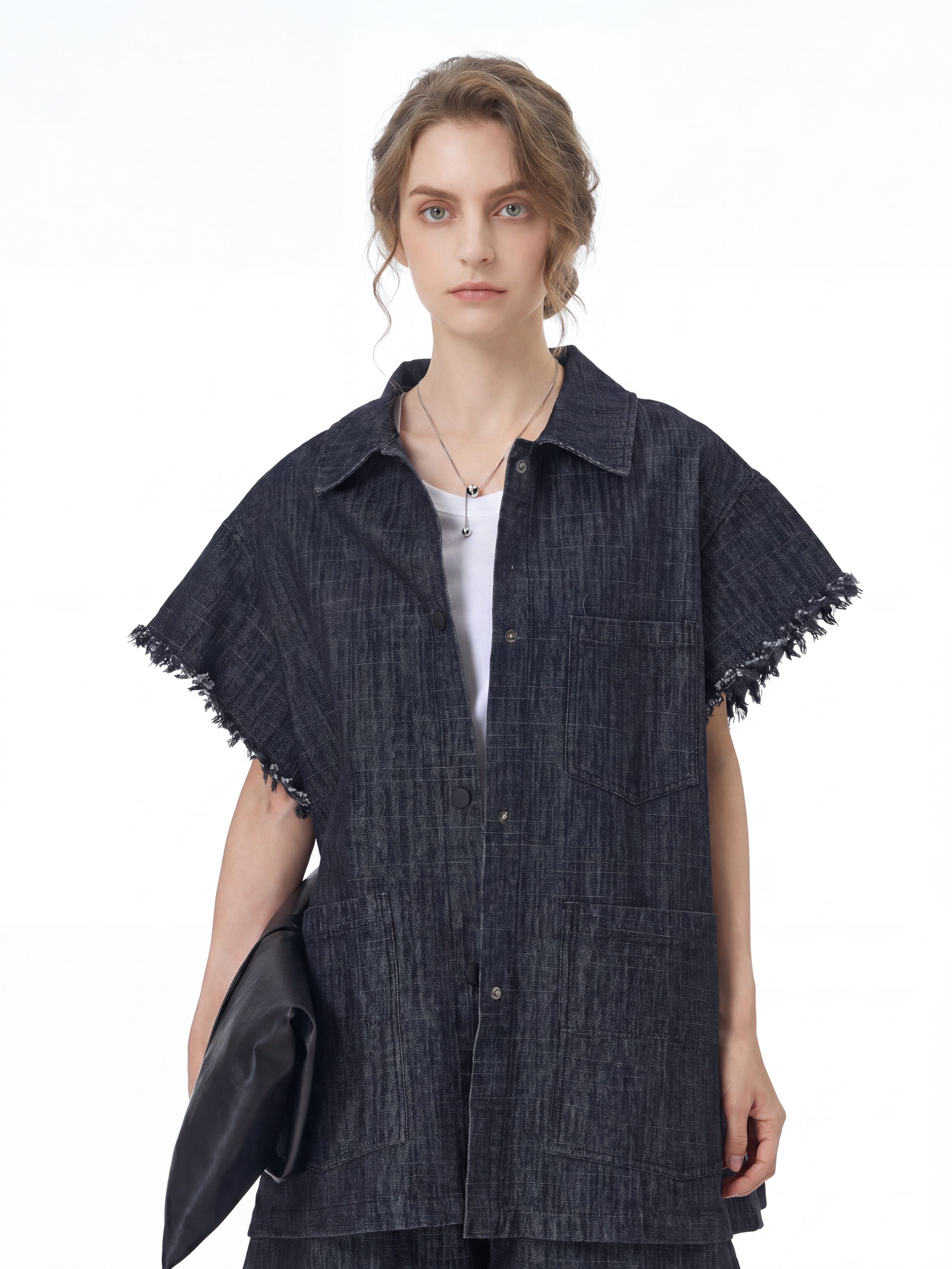 Frayed Edge Oversized Denim Shirt Jacket 69303