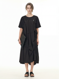Black Pleated Ruffle Front Midi Dress 66001