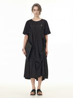 Black Pleated Ruffle Front Midi Dress 66001