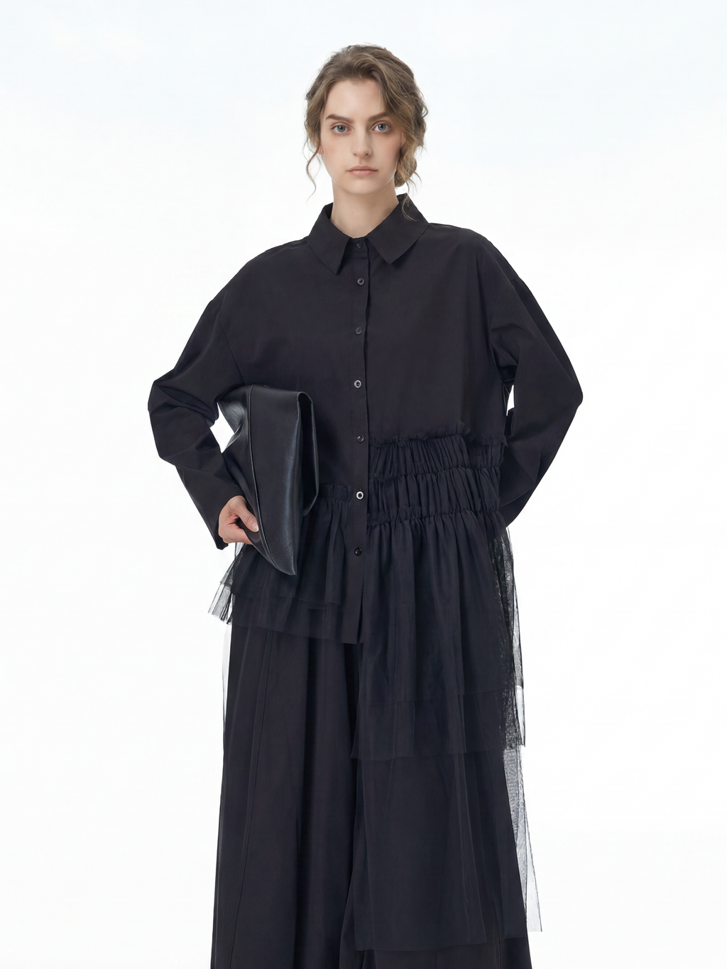 Tulle Spliced Oversized Shirt 69051