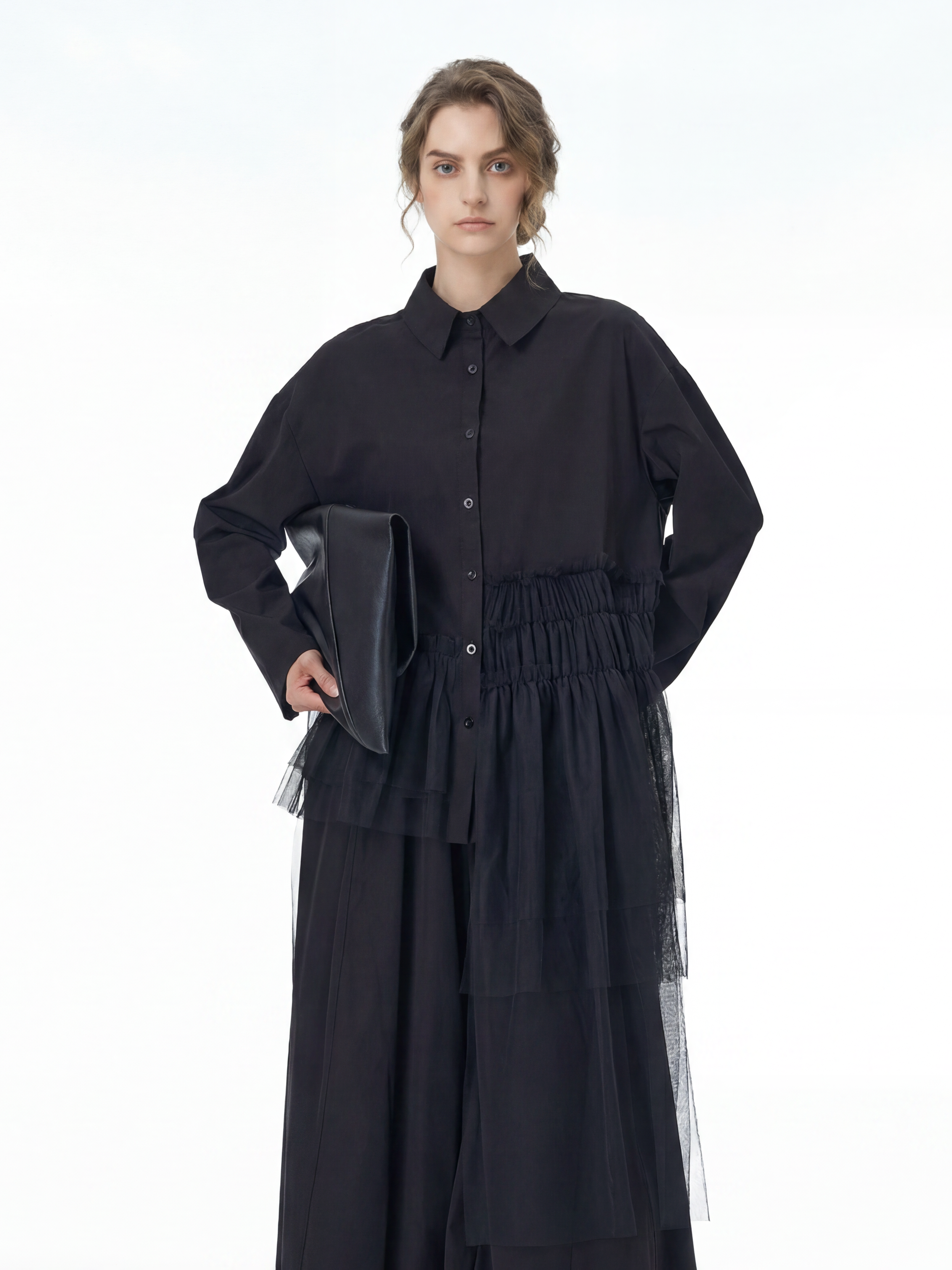 Tulle Spliced Oversized Shirt 69051