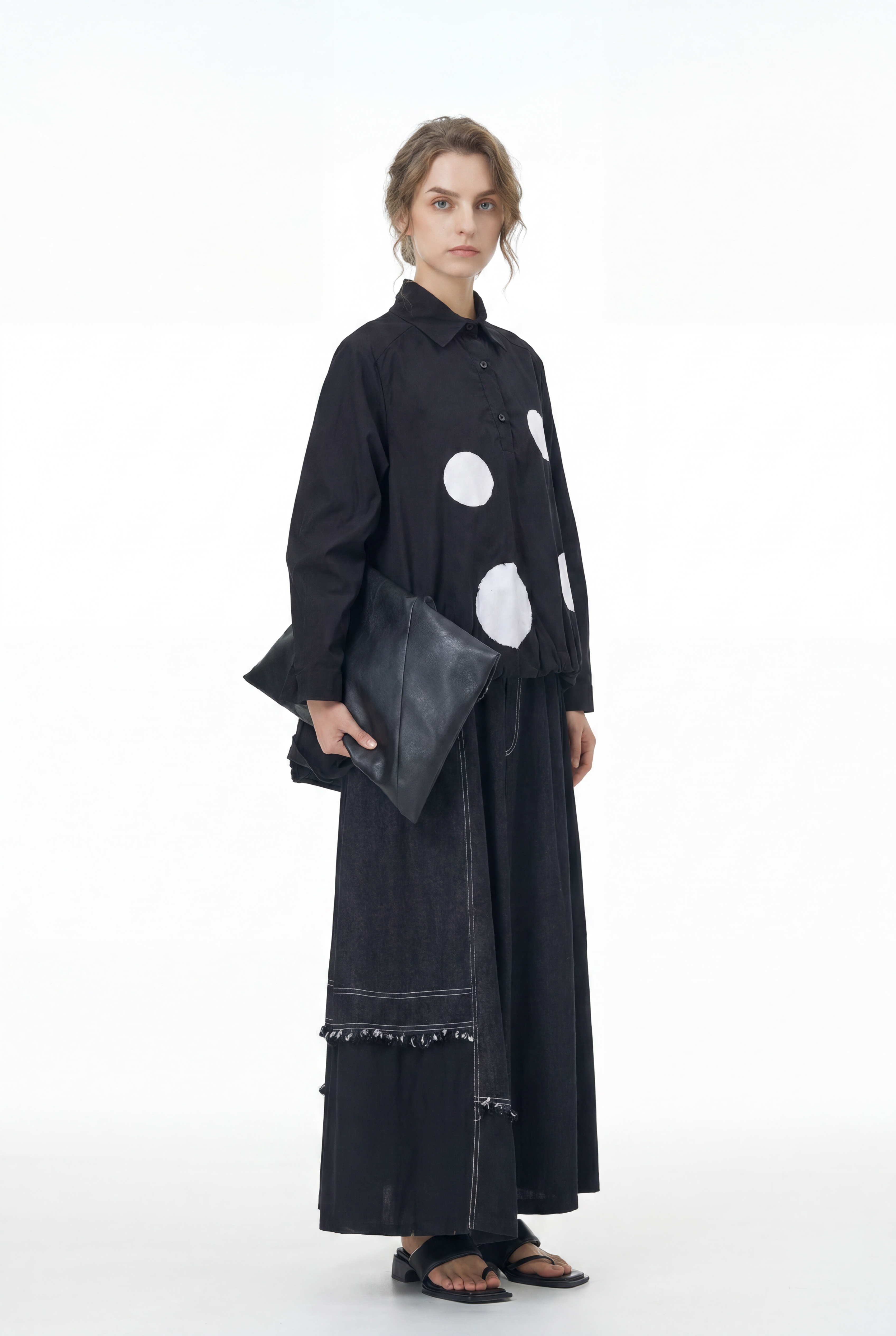 Black Balloon Midi Skirt with Pockets 1332