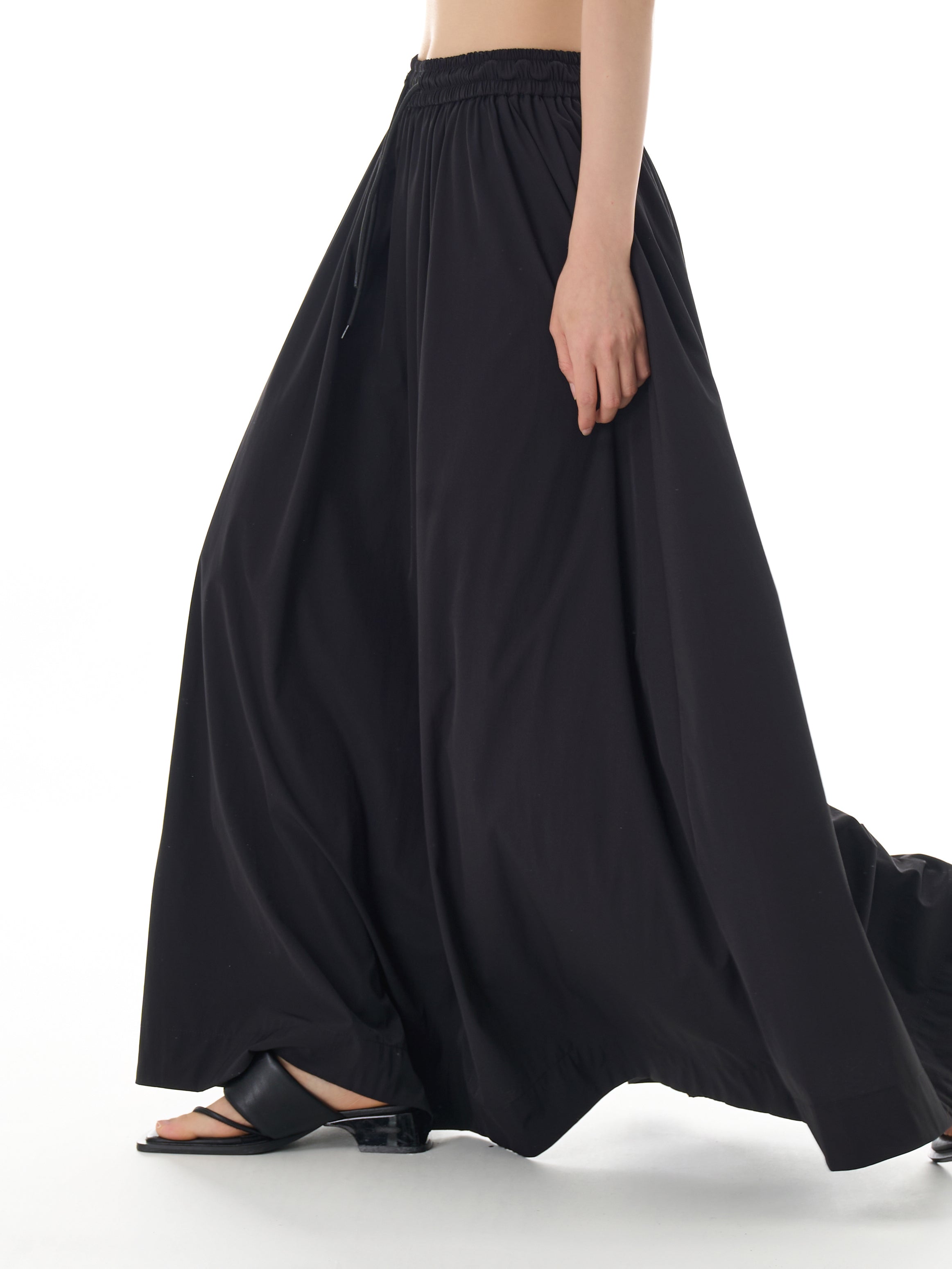Black Elastic Waist Maxi Skirt 11016