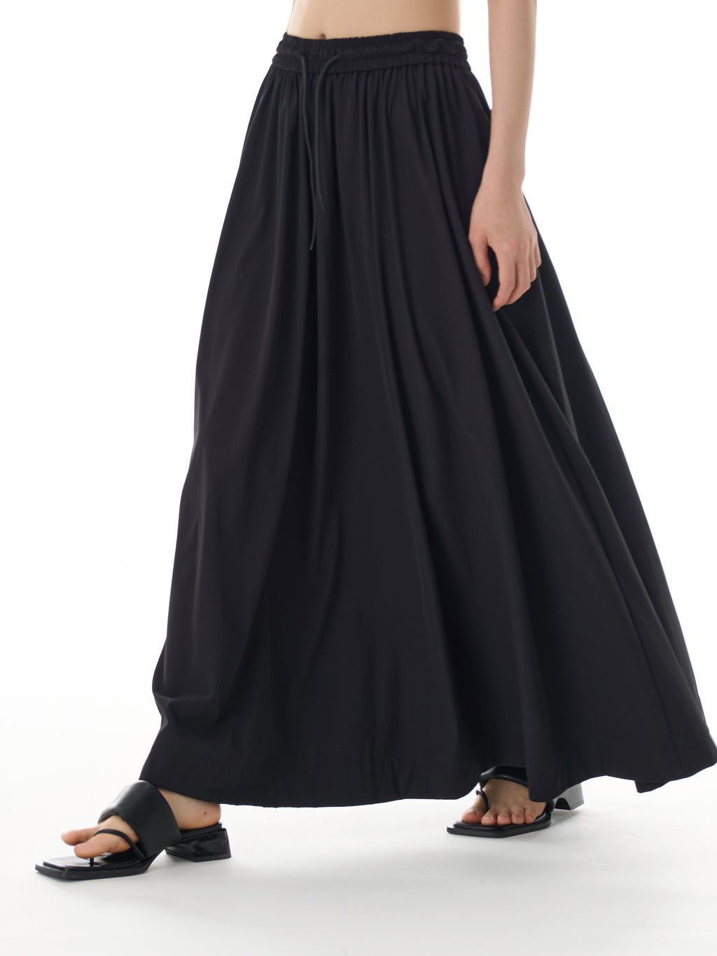 Black Elastic Waist Maxi Skirt 11016