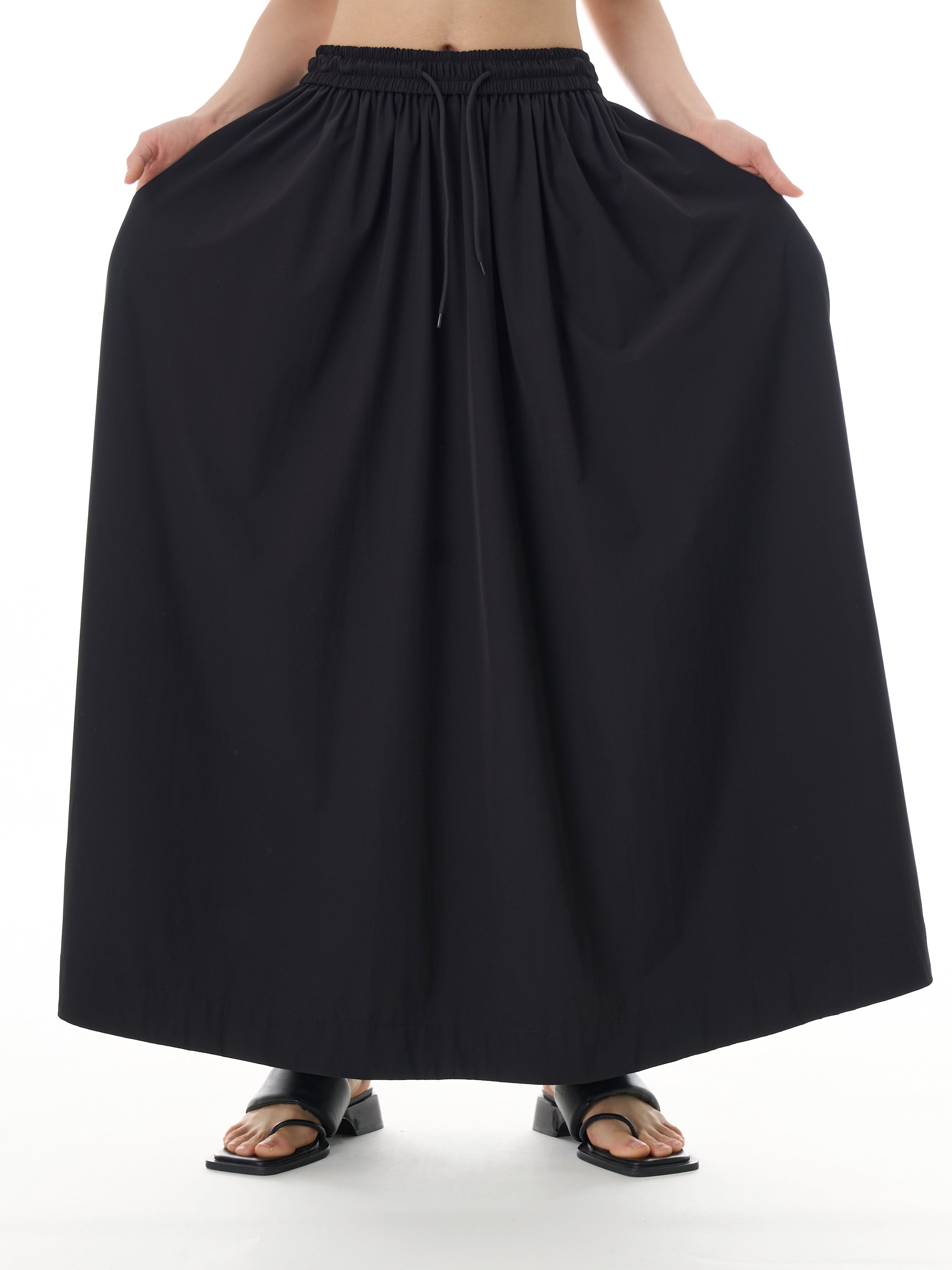 Black Elastic Waist Maxi Skirt 11016