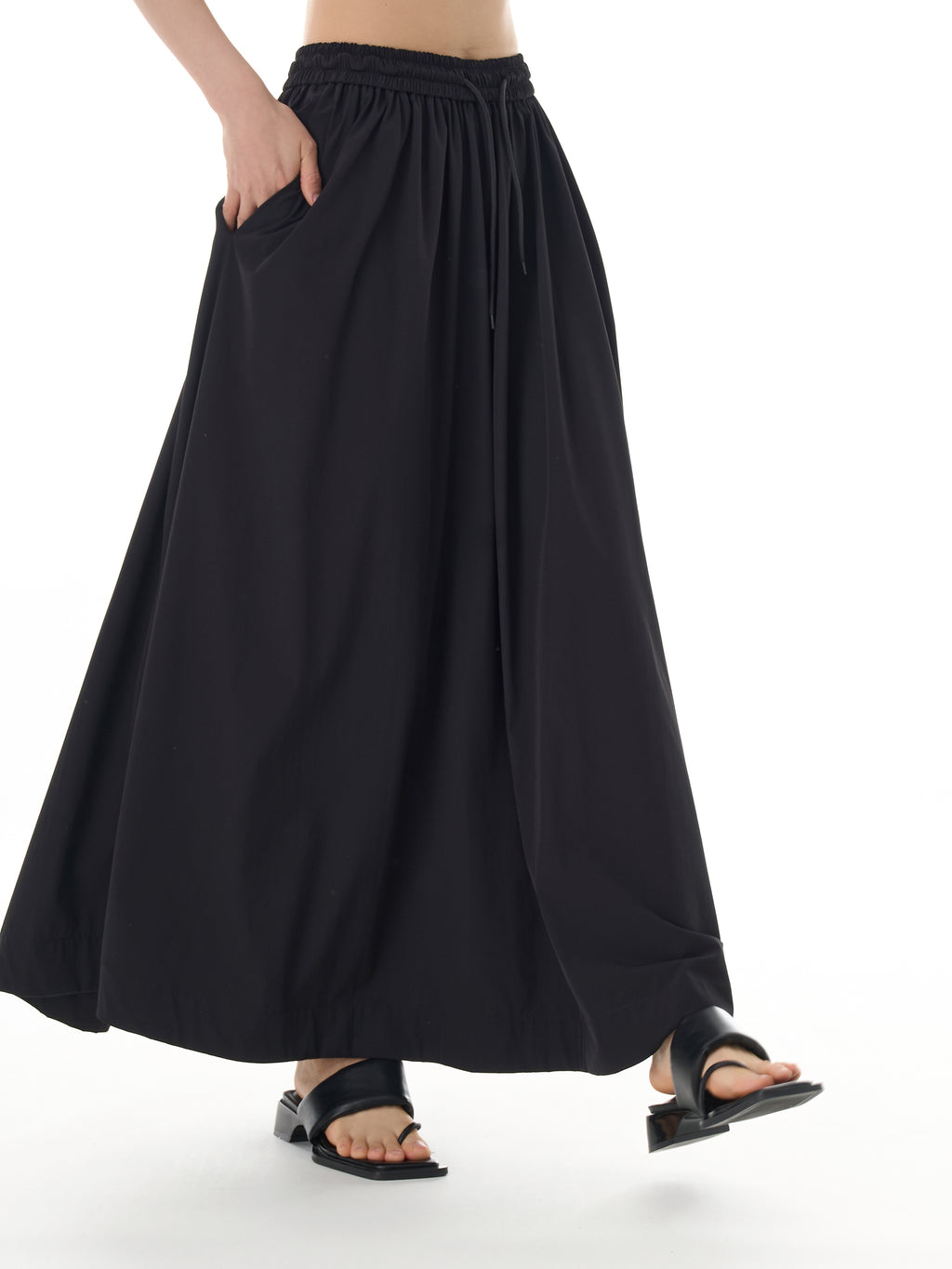 Black Elastic Waist Maxi Skirt 11016