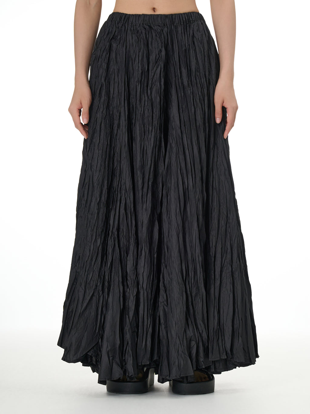 Black Crinkle Maxi Skirt with Elastic Waist 11050