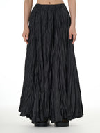 Black Crinkle Maxi Skirt with Elastic Waist 11050