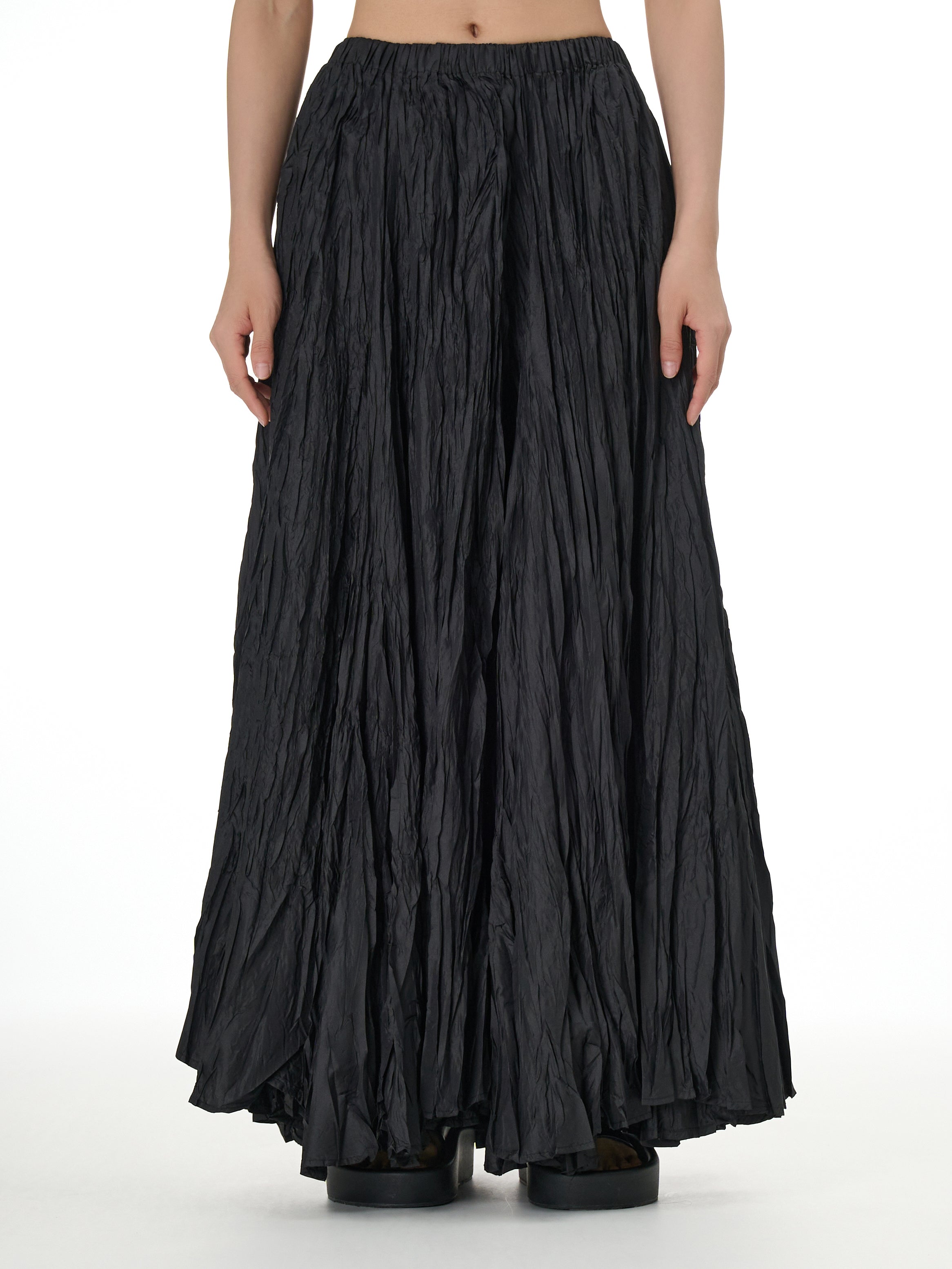 Black Crinkle Maxi Skirt with Elastic Waist 11050