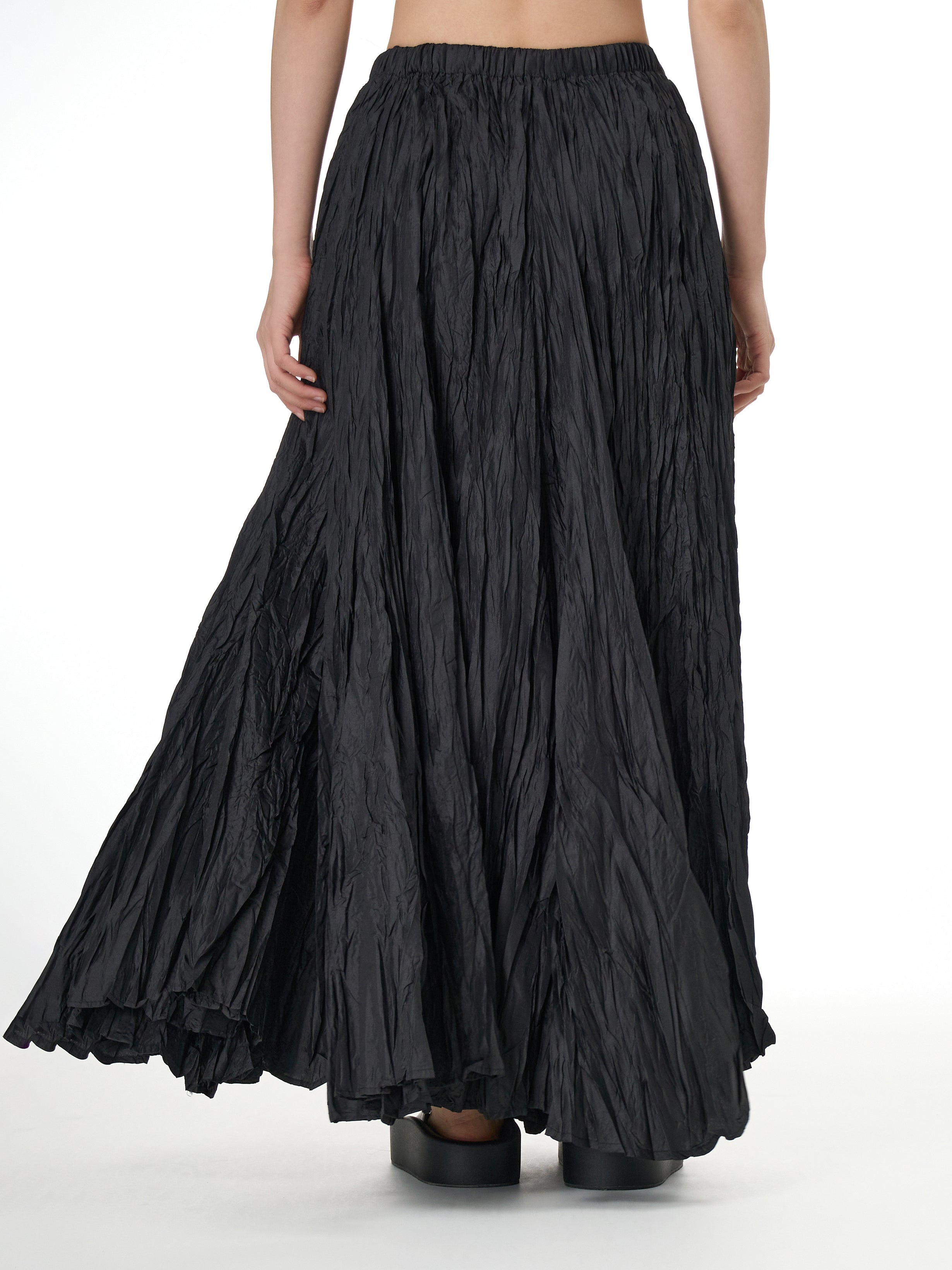 Black Crinkle Maxi Skirt with Elastic Waist 11050