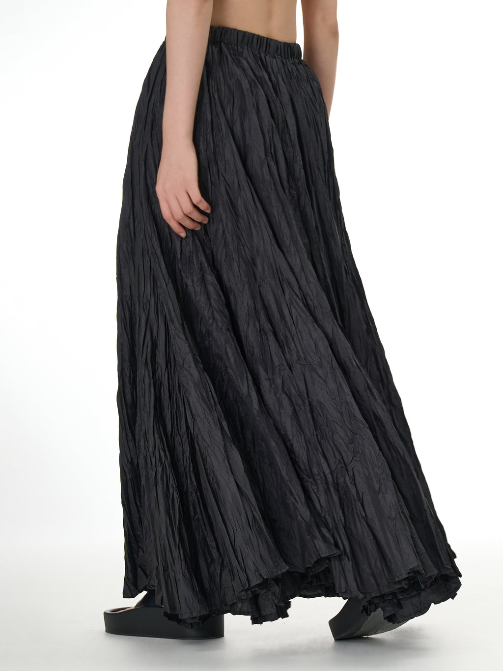 Black Crinkle Maxi Skirt with Elastic Waist 11050