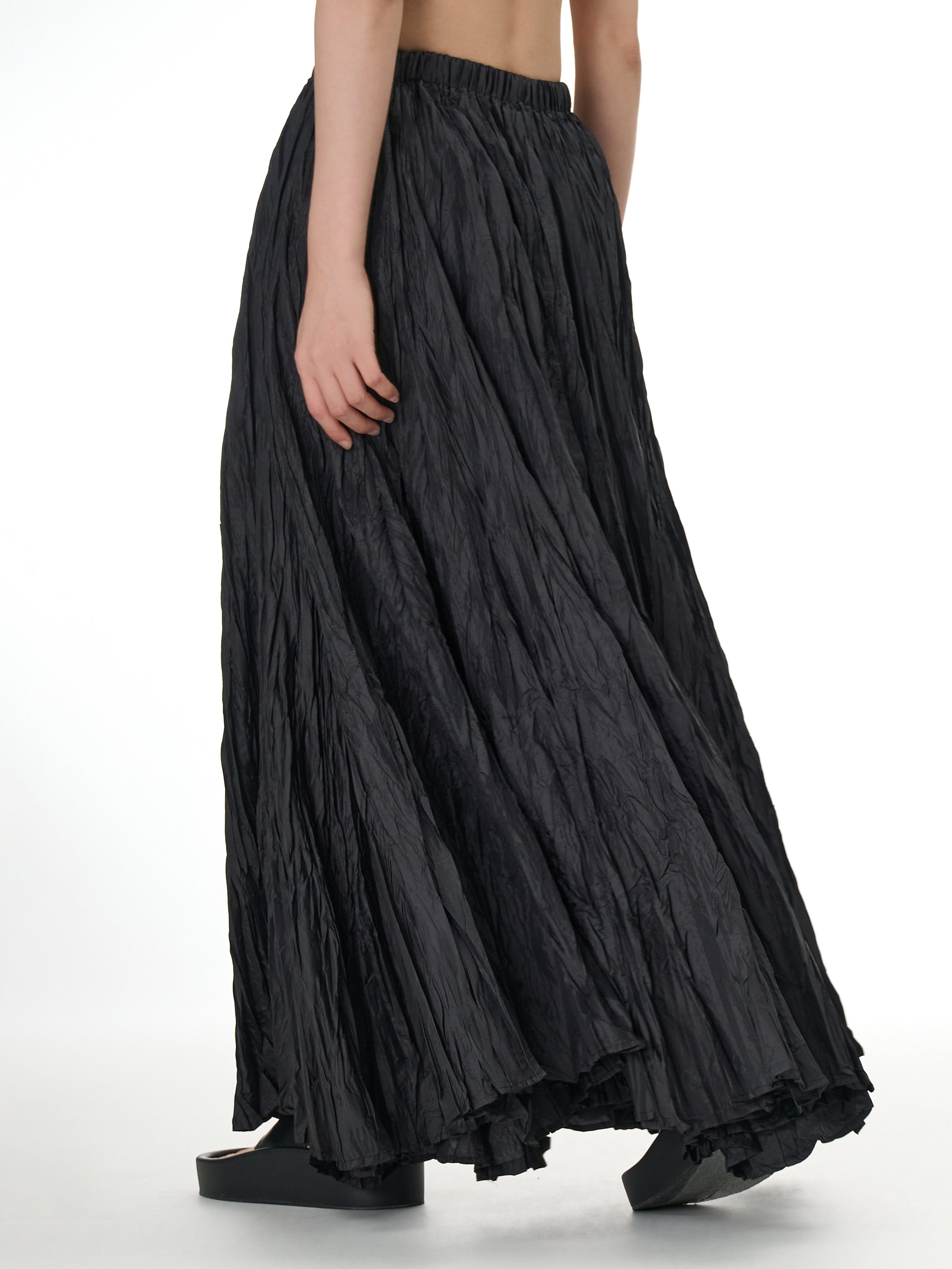 Black Crinkle Maxi Skirt with Elastic Waist 11050