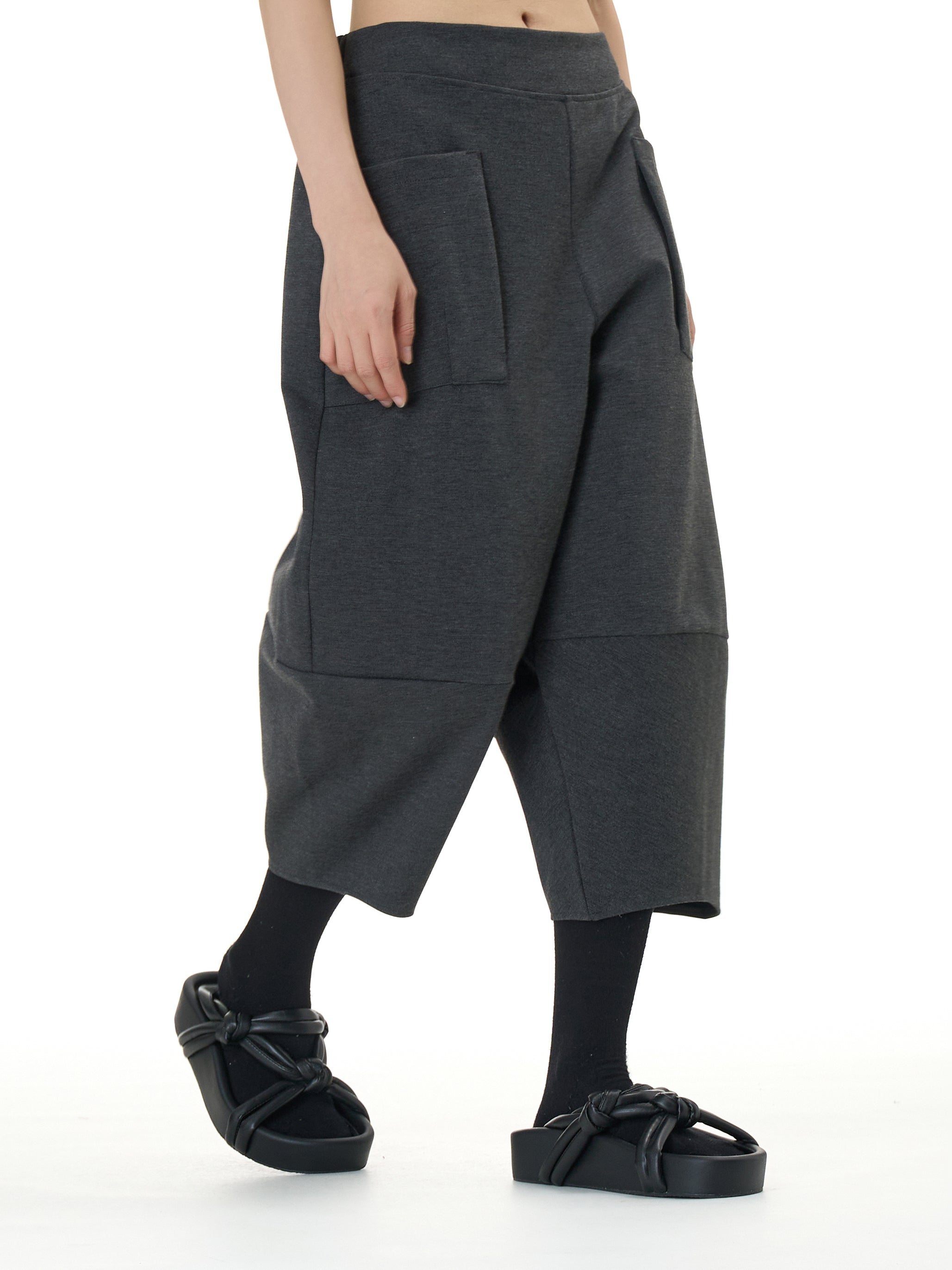 Wide Leg Barrel Cropped Pants with Pockets 1880