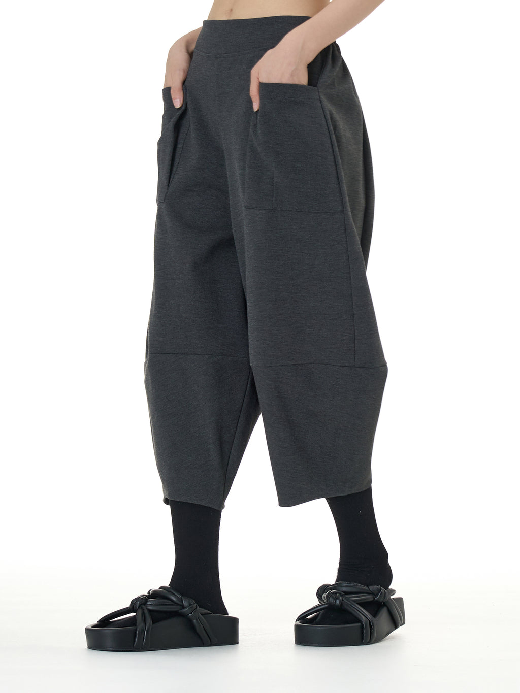 Wide Leg Barrel Cropped Pants with Pockets 1880