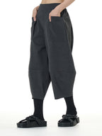 Wide Leg Barrel Cropped Pants with Pockets 1880
