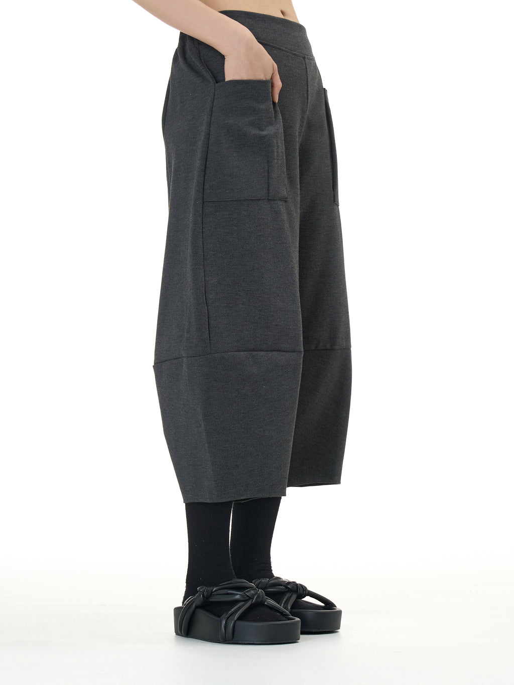 Wide Leg Barrel Cropped Pants with Pockets 1880