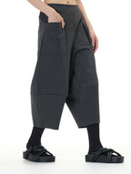 Wide Leg Barrel Cropped Pants with Pockets 1880
