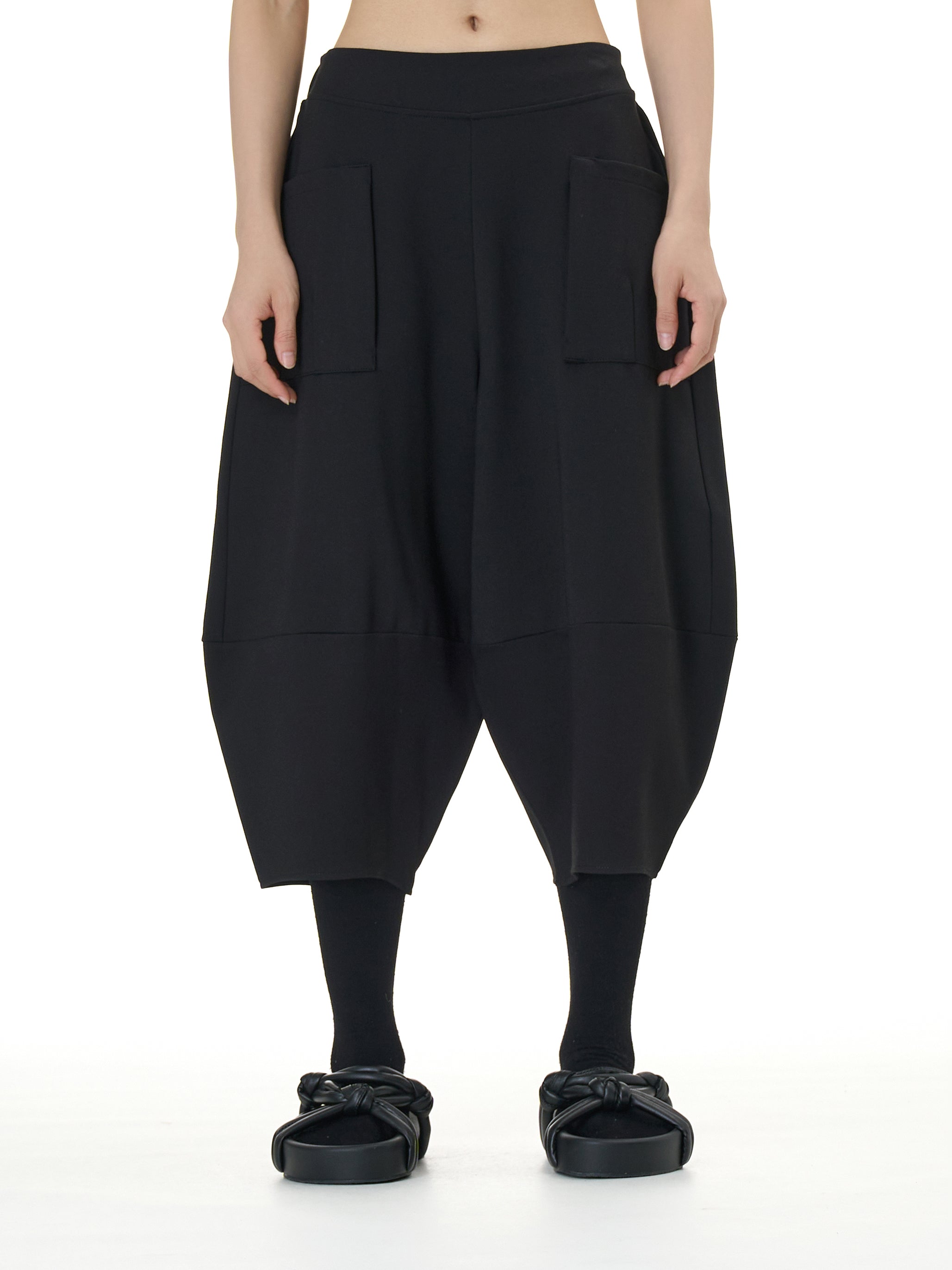 Wide Leg Barrel Cropped Pants with Pockets 1880