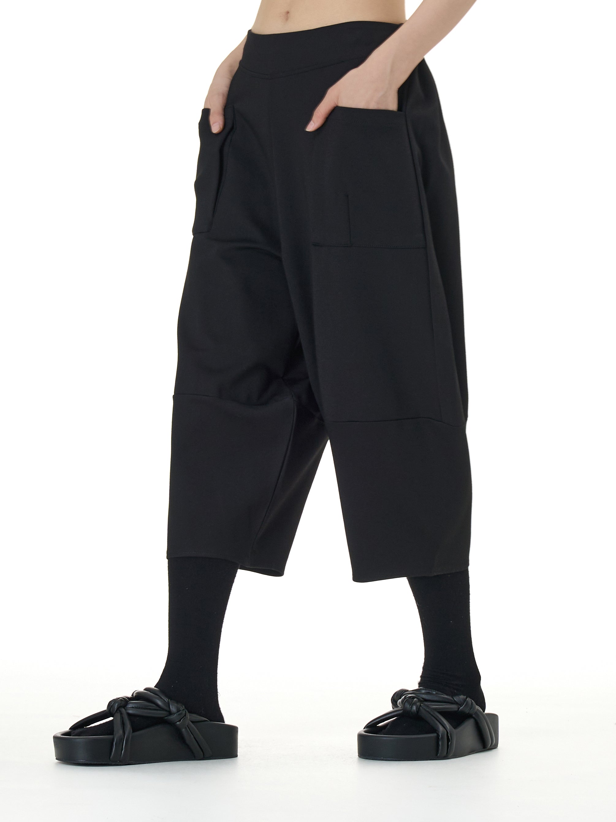 Wide Leg Barrel Cropped Pants with Pockets 1880