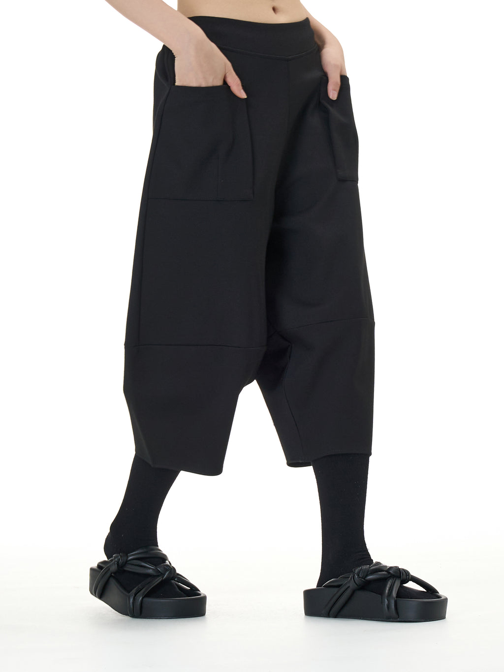 Wide Leg Barrel Cropped Pants with Pockets 1880