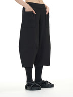 Wide Leg Barrel Cropped Pants with Pockets 1880