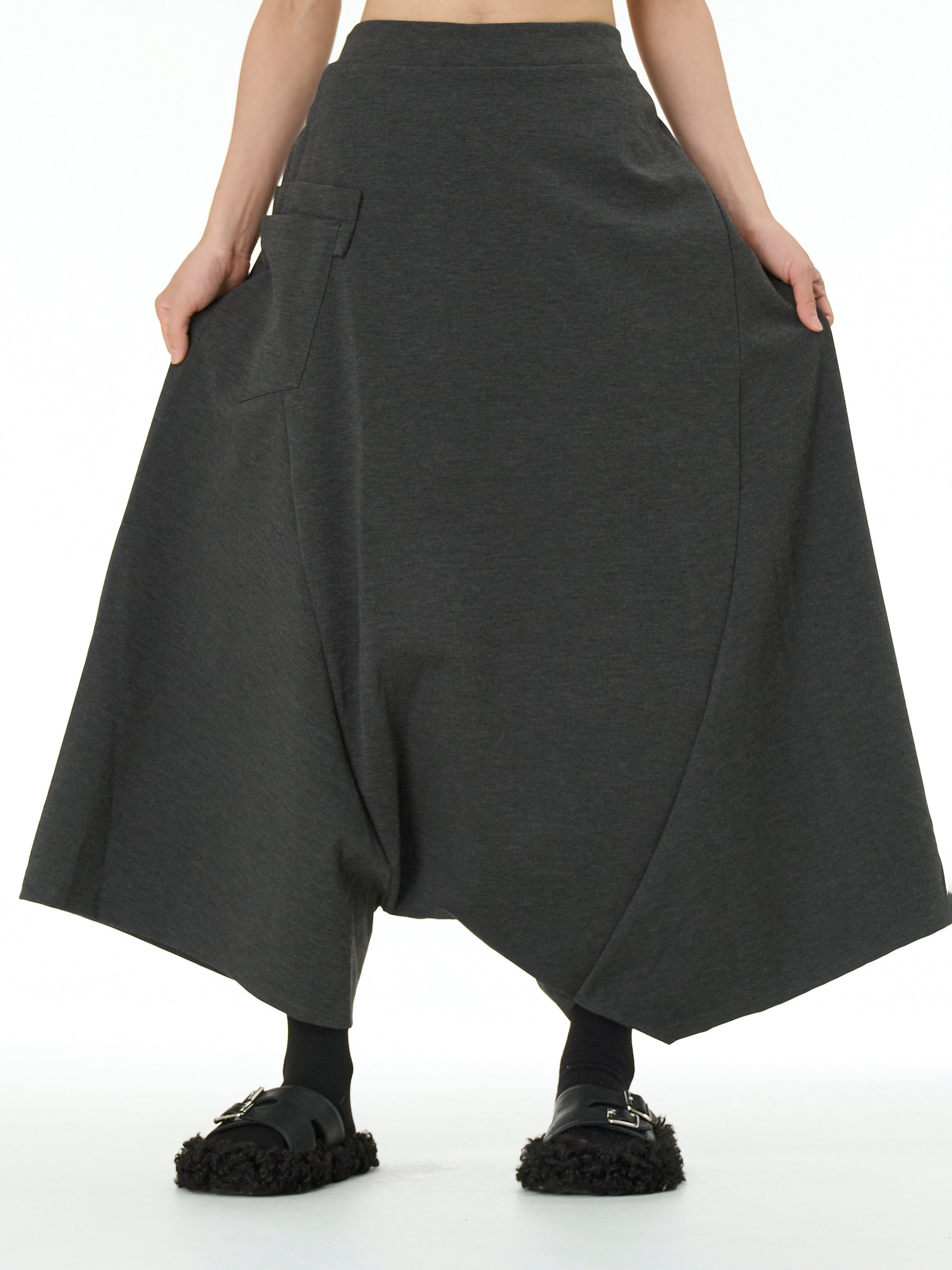 Wide Leg Drop Crotch Harem Pants with Pockets 5206
