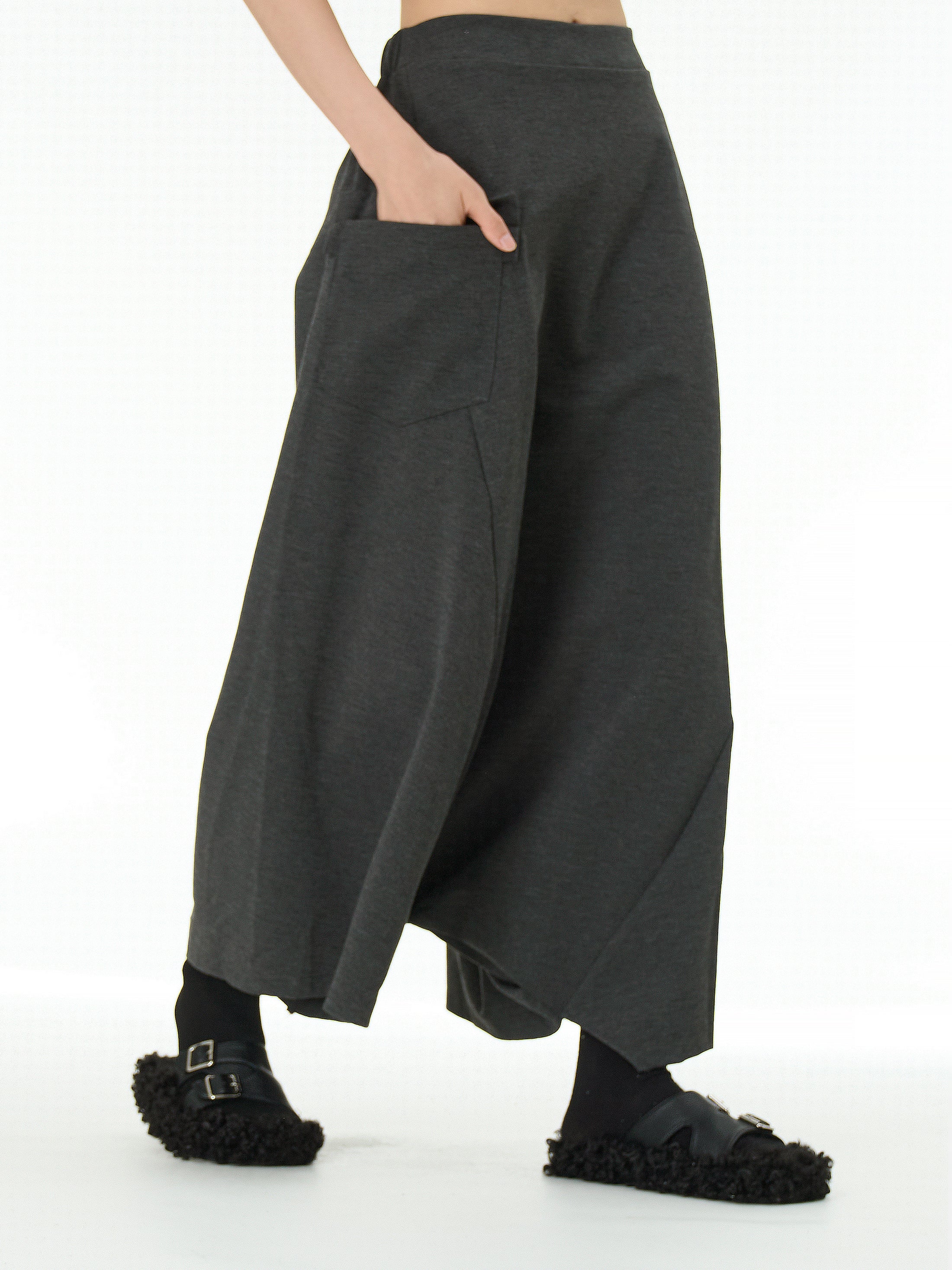 Wide Leg Drop Crotch Harem Pants with Pockets 5206