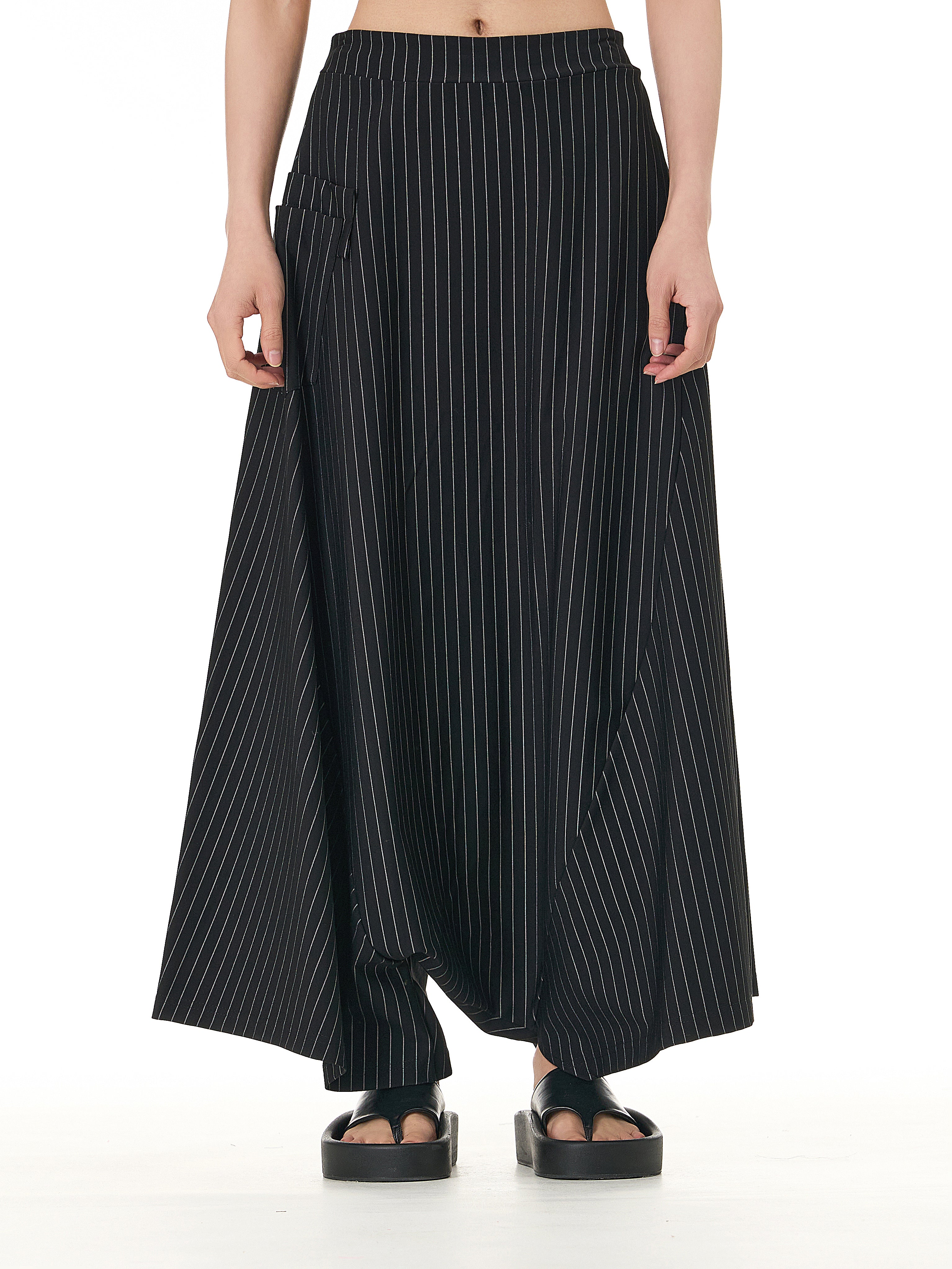 Black Pinstripe Wide Leg Harem Pants with Pockets 5206-1
