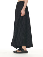 Black Pinstripe Wide Leg Harem Pants with Pockets 5206-1
