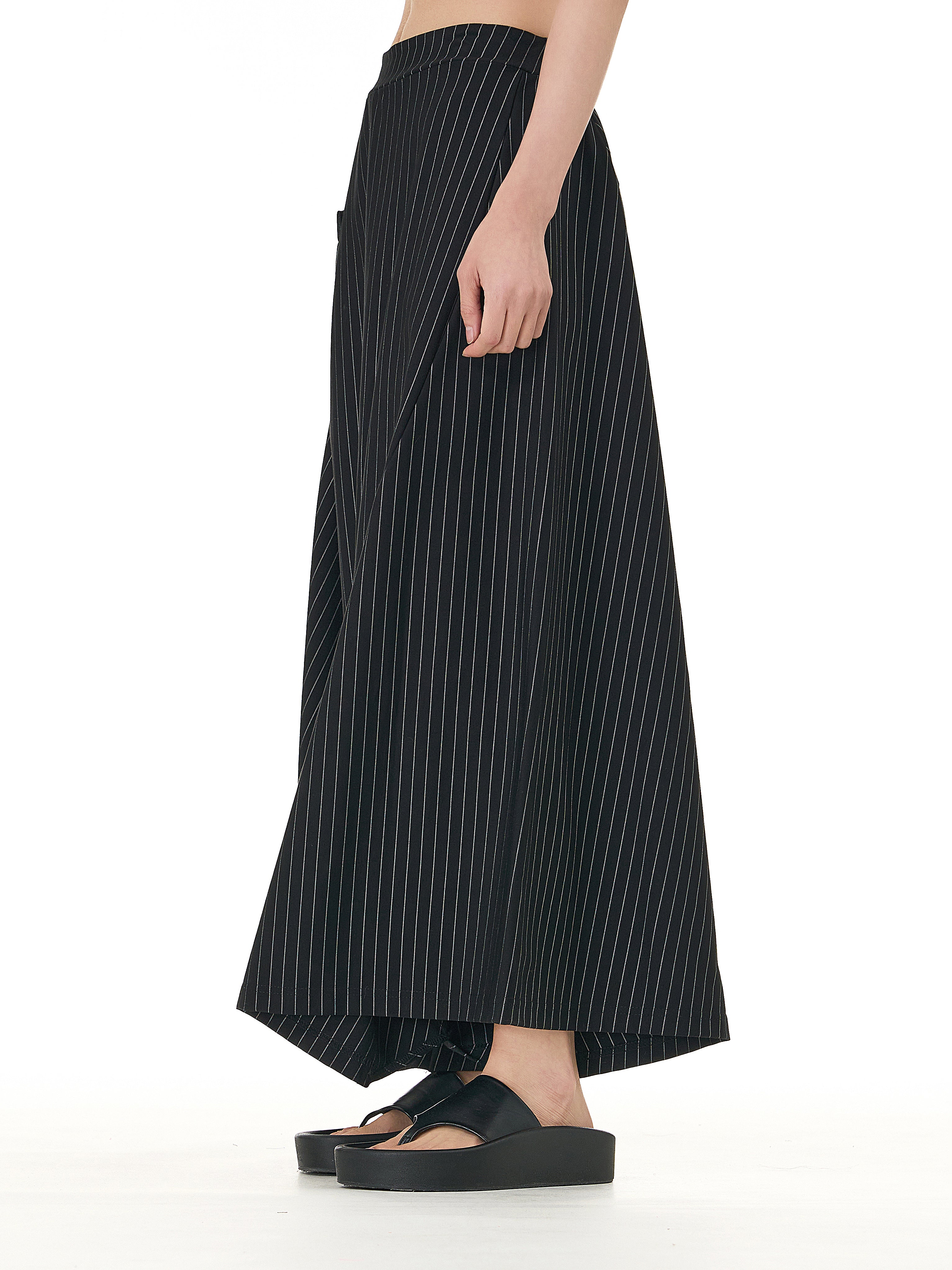 Black Pinstripe Wide Leg Harem Pants with Pockets 5206-1