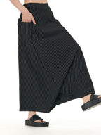 Black Pinstripe Wide Leg Harem Pants with Pockets 5206-1