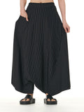 Black Pinstripe Wide Leg Harem Pants with Pockets 5206-1