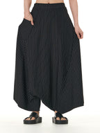 Black Pinstripe Wide Leg Harem Pants with Pockets 5206-1