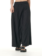 Black Pinstripe Wide Leg Harem Pants with Pockets 5206-1