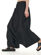 Black Pinstripe Wide Leg Harem Pants with Pockets 5206-1