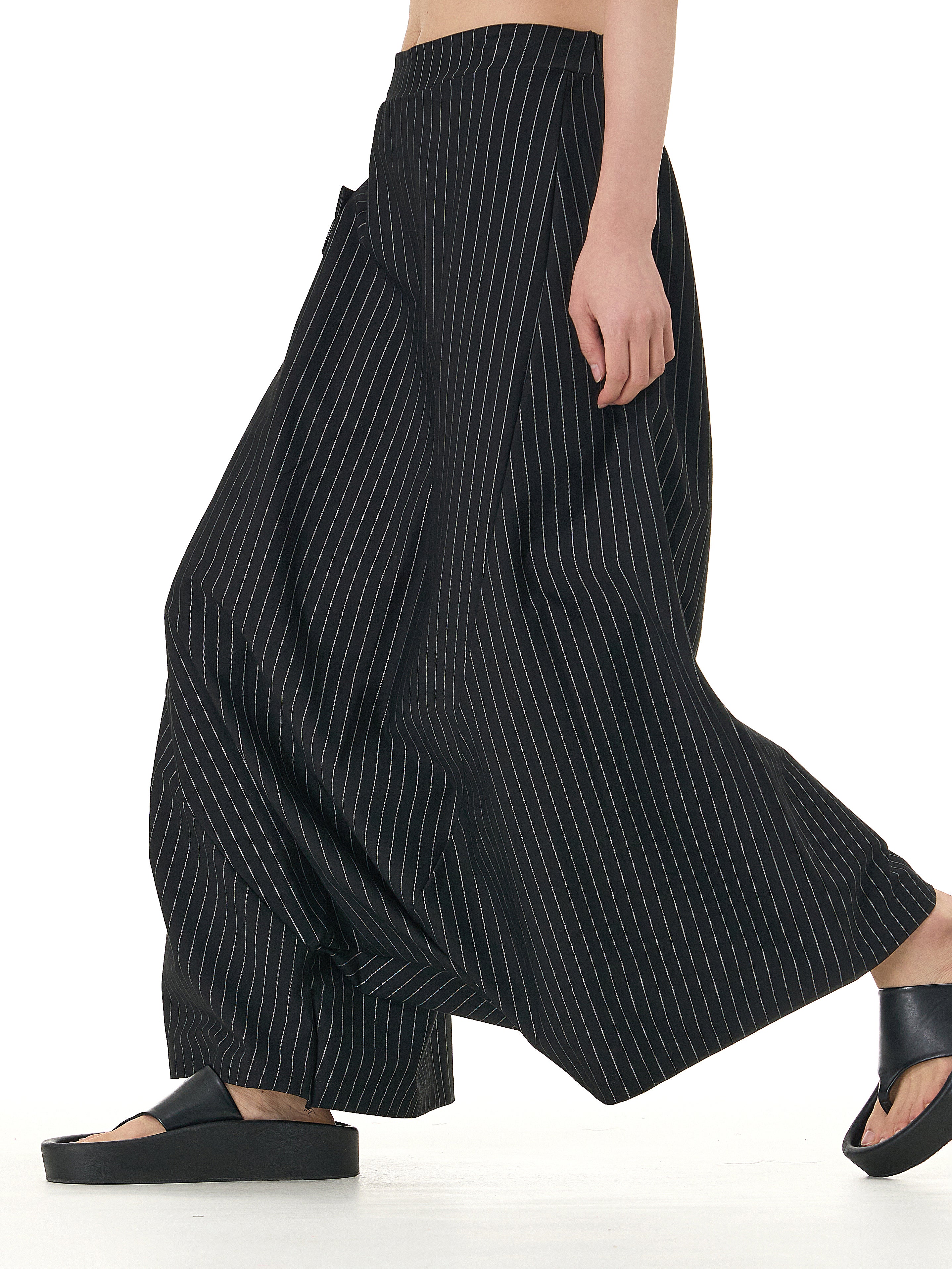 Black Pinstripe Wide Leg Harem Pants with Pockets 5206-1