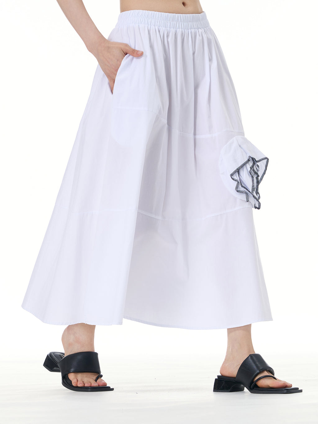 Rose Applique A-Line Midi Skirt 31668