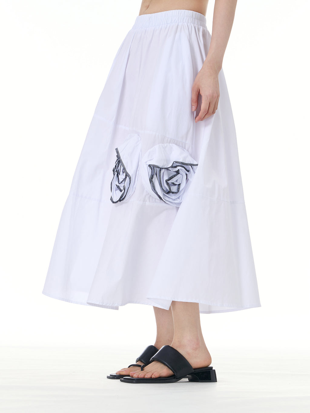 Rose Applique A-Line Midi Skirt 31668