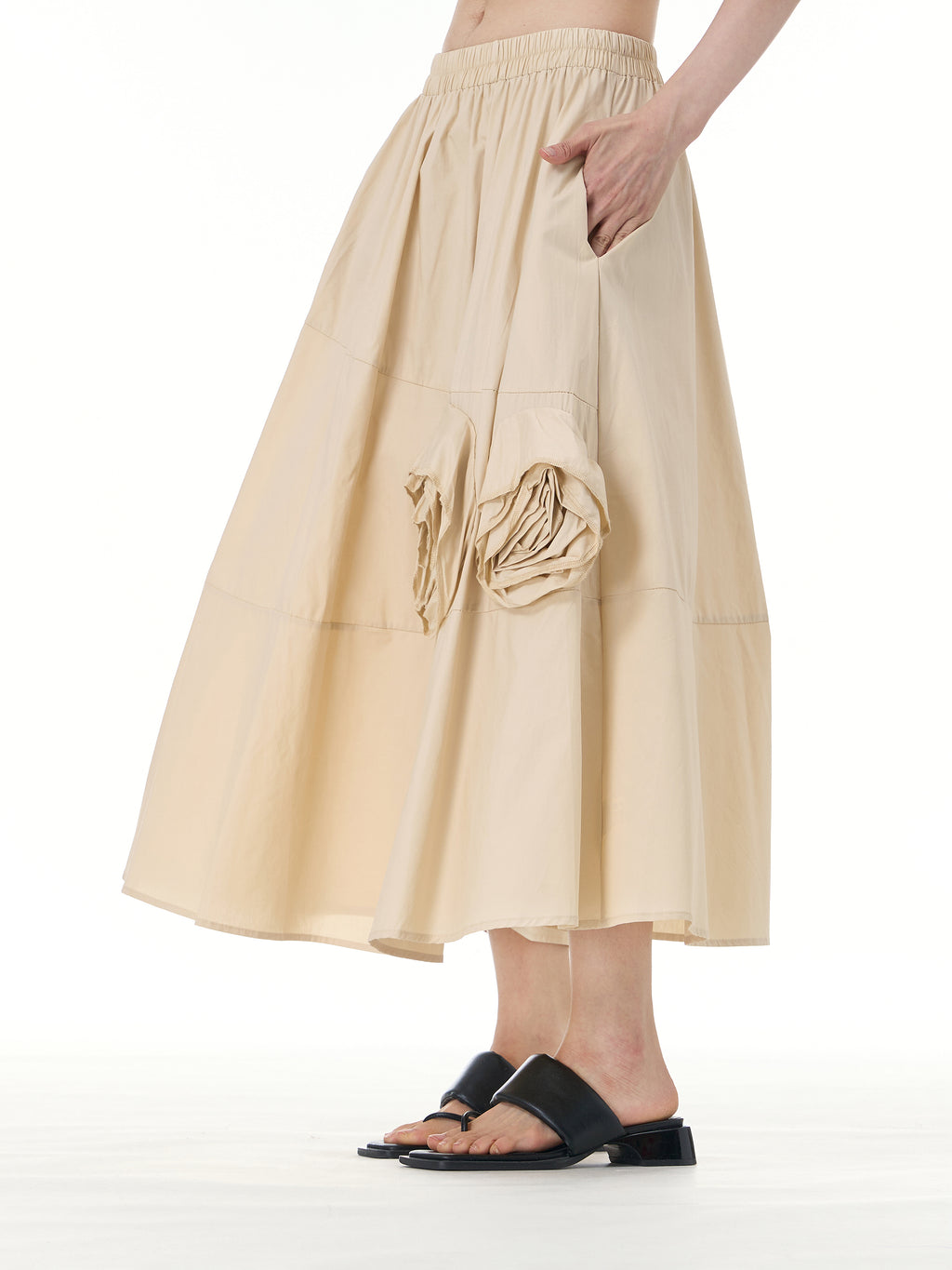 Rose Applique A-Line Midi Skirt 31668