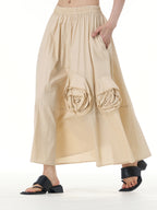 Rose Applique A-Line Midi Skirt 31668