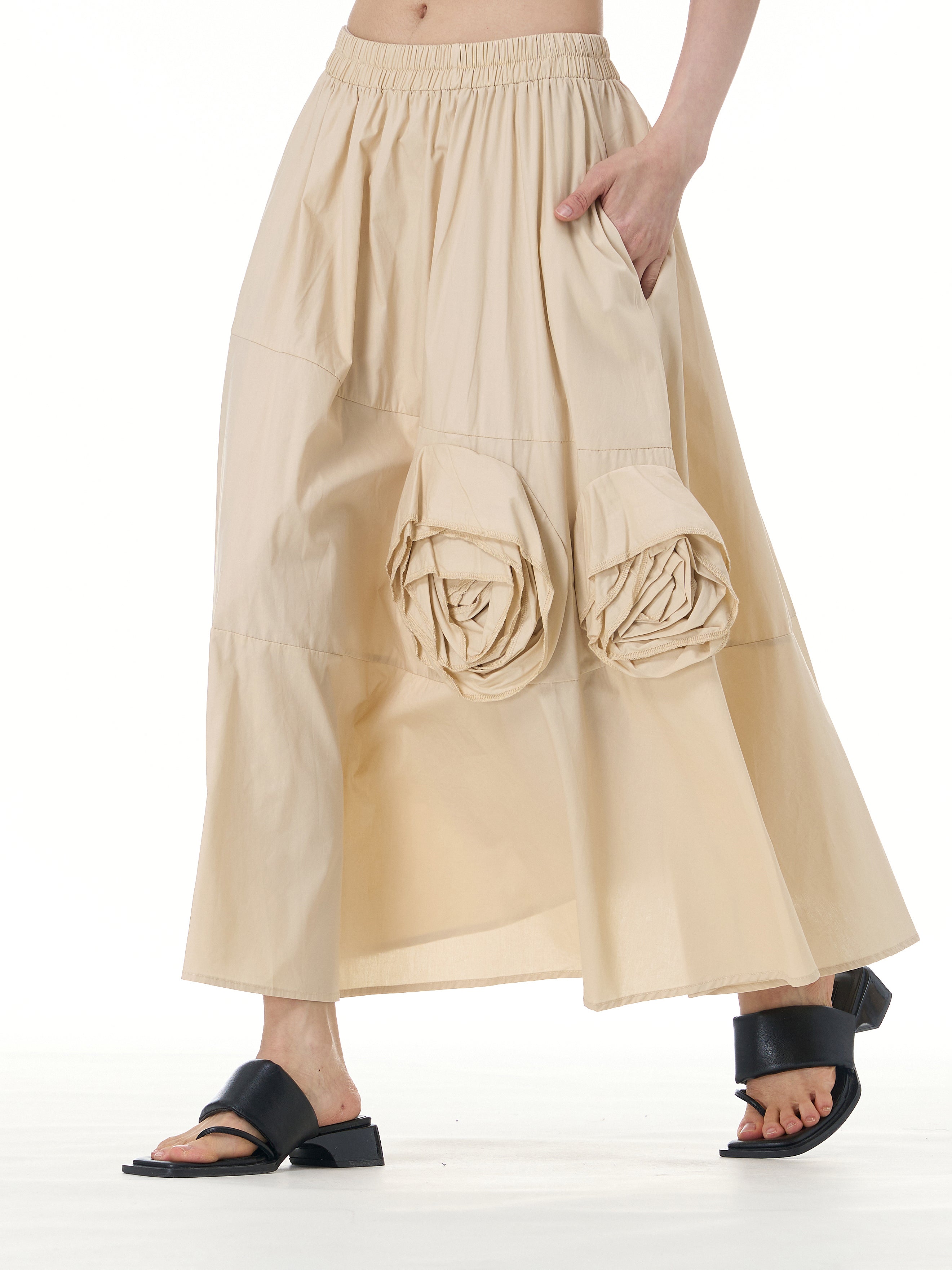 Rose Applique A-Line Midi Skirt 31668